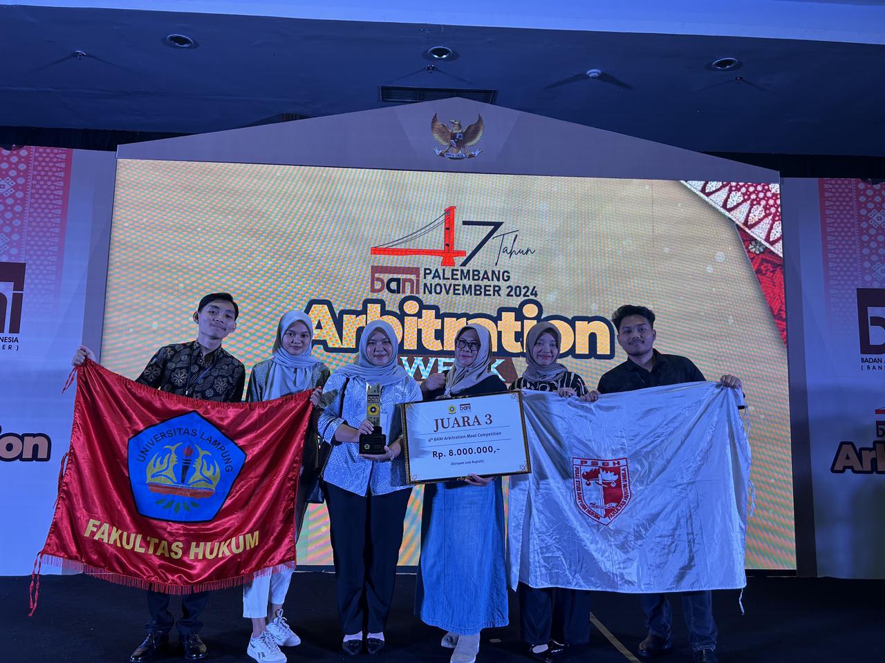 Bangga! Tim Arbitrase PSBH FH Unila Raih Juara 3 Nasional di BANI Moot Arbitration Competition 2024